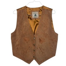 Northwest Territory size large leather embroidered vest Gold retro 90s grandpa
