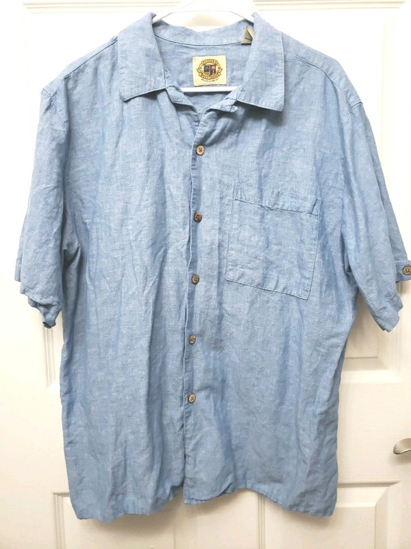 Pusser's West Indies Men's Size M Cotton/Linen Shirt Button-up Blue Short Sleeve