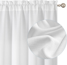 Chyhomenyc White Curtains 63 Inch Length 2 Panels, Faux Linen Textured Semi Ligh