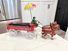Cast Iron Horse Drawn Wagon Vintage Schultz Beer Ale Man Dog Umbrella — photo 3