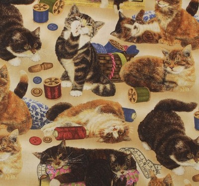 Feline Drive Fabric SEW CURIOUS Cats & Sewing Notions - Fat Quarter (18''x22'') FQ