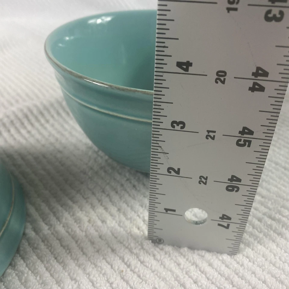 Pottery Barn Bowls Set Of 2 Handcrafted Portugal Turquoise Stoneware Soup - Image 4 of 4
