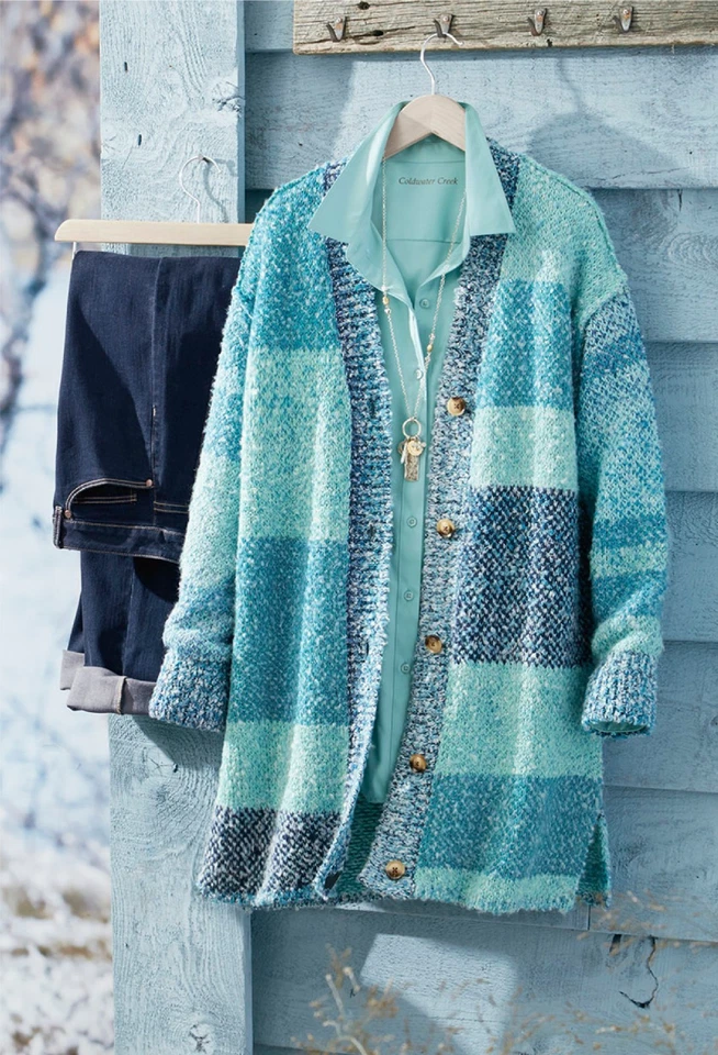 Coldwater Creek Flint Creek Cardigan color Aqua Sea Multi or Lavender Pearl Mult - Image 3 of 4