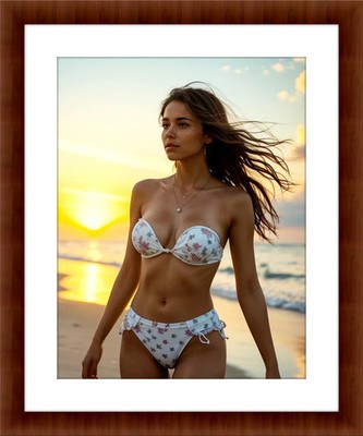 Stunning Model In Bikini At Sunset Color Unframed Collectable Art Print