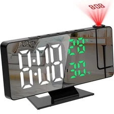 LED Digital Projection Alarm Clock Ceiling Temperature Backlight Snooze 12/24H