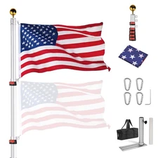 Yescom 20' Telescopic Aluminum Flagpole w/ Tire Mount Kit for 3x5' Flag Outside