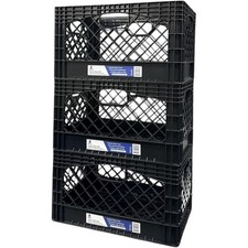 24QT Heavy Duty Plastic Milk Crate Storage Black 3 Pack New Stackable