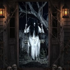Terrifyingly Realistic Halloween Door Cover - Horror Ghost on Swing Door