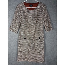 Connected Apparel Brown Tweed Knit Sheath Dress 3/4 Sleeve Size 10 TXK77602M