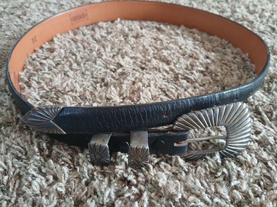 Vtg Douglas Magnus Sante Fe USA Sterling Silver 925 Heartline Buckle Belt Bison 