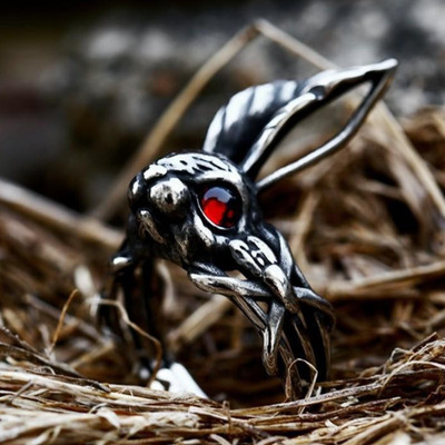 Gothic Red Eye Bunny Rabbit Ring Stainless Steel Men's Biker Jewelry Gift Ring