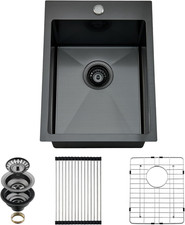 Drop in Kitchen Sink, 15 X 20 Inch Single Bowl Topmount Small Bar Sink 16 Gauge