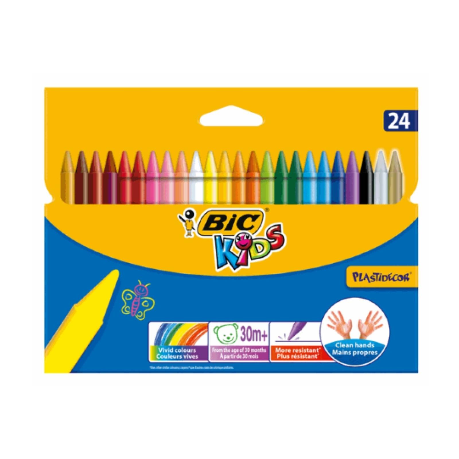 Bic Kids Plastidecor Hard Sharpenable Crayons Assorted Colours - 24 Pack (829772