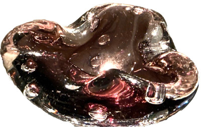 Murano- Ascher, kl. Schale, Barovier ? Aubergine/klar, 1960er, Vintage.