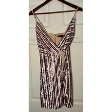 BCBGMAXAZRIA Womens 4 Sequin Wrap Mini Dress Pink Burgundy Striped Cocktail
