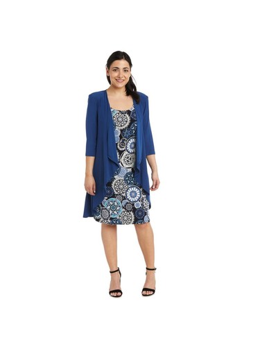 R&M RICHARDS Womens Blue 3/4 Sleeve Open Front Evening Cardigan Top 8