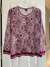 TALBOTS Plus NWT 109 Leafy Floral Cotton Blend Cardigan Sweater Top Size 2X
