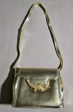 Vtg Alligator Clasp Handbag Gold Color Bag w/ Gator Accent. Purse Satchel