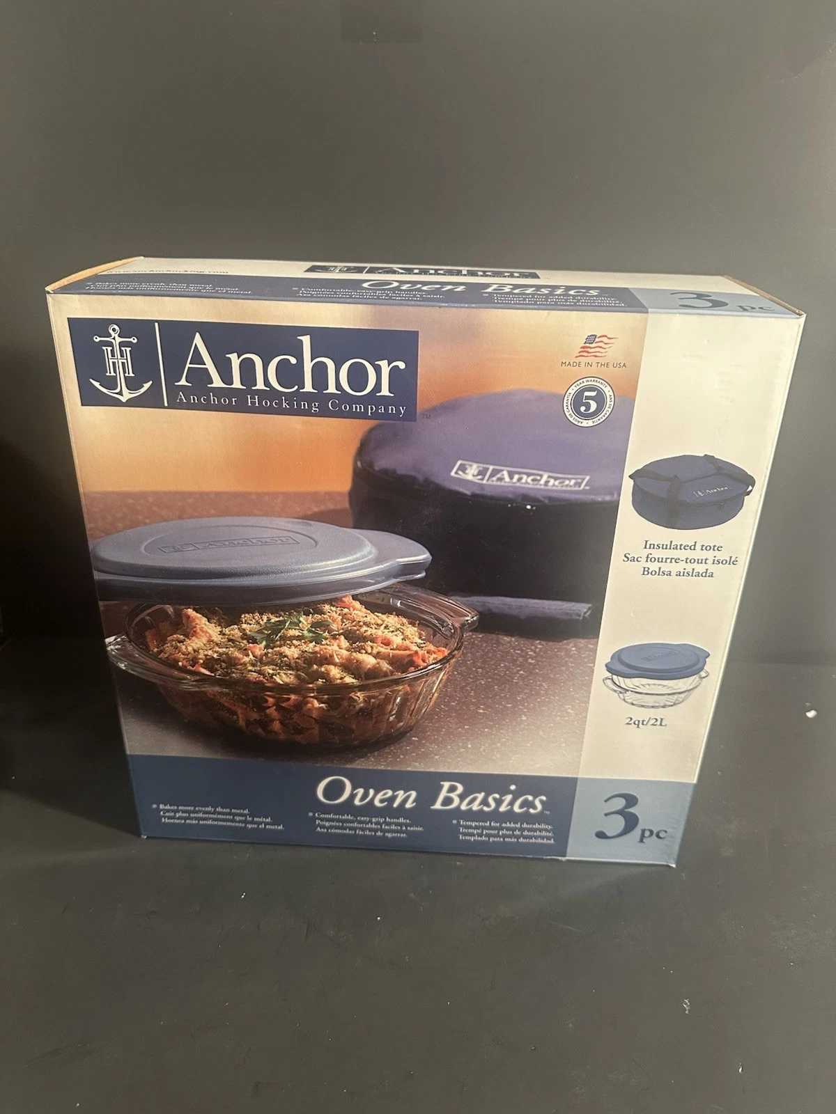 NIB Anchor Hocking Round Baking Pan With Carrying Dish