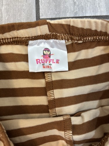NWOT Ruffle Girl Brown Striped Pants Yellow Ruffle Teal Bow Detail Sz 8, Cute! - Picture 2 of 11