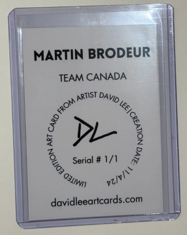 Tarjeta coleccionable Martin Brodeur chapada en oro limitada firmada por artista "Equipo Canadá" 1/1 Foto 2 de 2