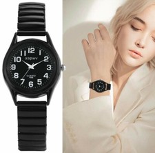 OROLOGIO DA POLSO CON CINTURINO ELASTICO IN METALLO NERO ORO BIANCO UOMO DONNA