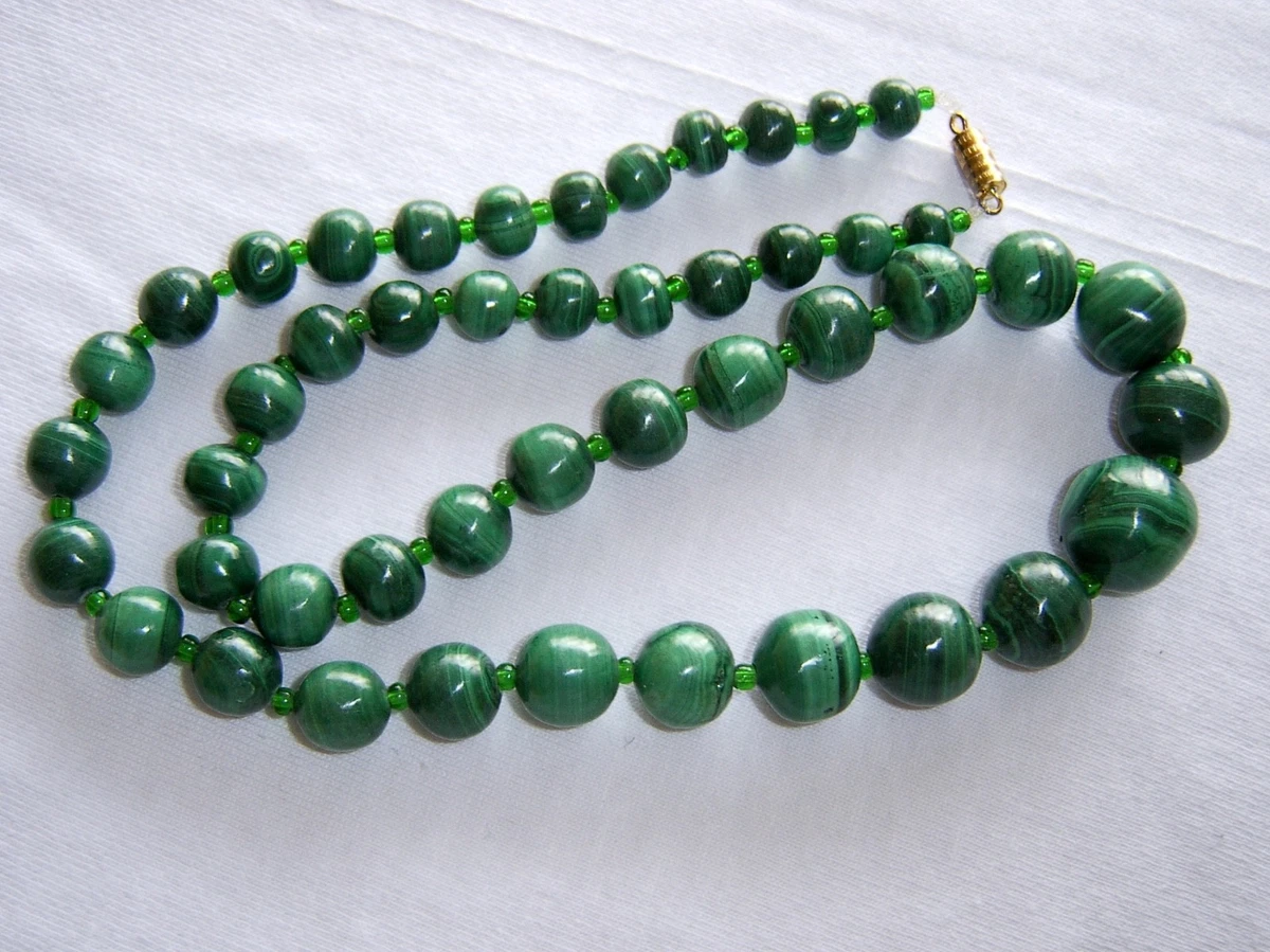Genuine Green Malachite Necklace Graduated Beads African Malakite