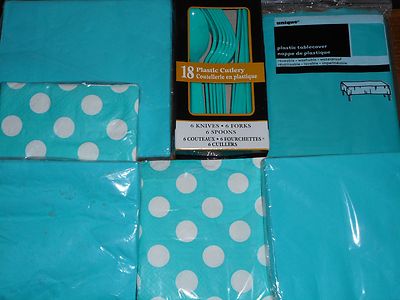 Carribean Teal Napkins Plastic Cutlery Tablecover   Unique