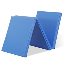 Tri-Fold Folding Exercise Mat Portable Gymnastic Mat with Carrying Handles Blue