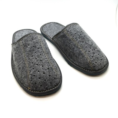 Mens Comfort House Slippers GREY Felt Slip On Shoes UK Size