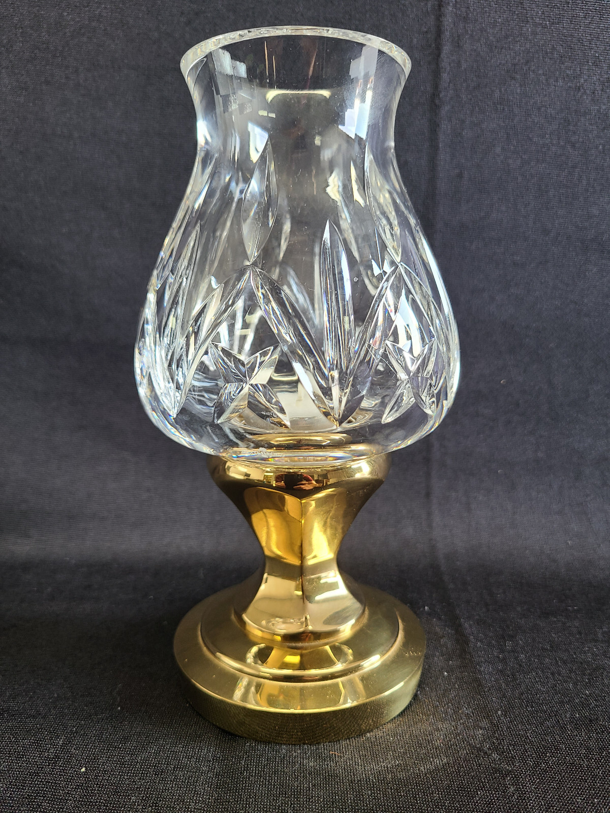Waterford Lismore Cut Crystal Hurricane Candle Holder Lamp with Brass