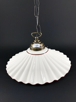 Rustic Country White & Brown Ceramic Brass Pendant Chandelier 30cm