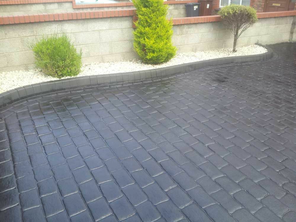 Charcoal grey Imprinted concrete colour driveway paint pattern imprint