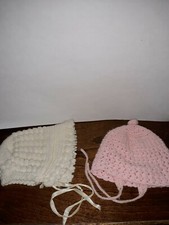 Lovely Vintage Hand Knit Baby Bonnets Set of 2