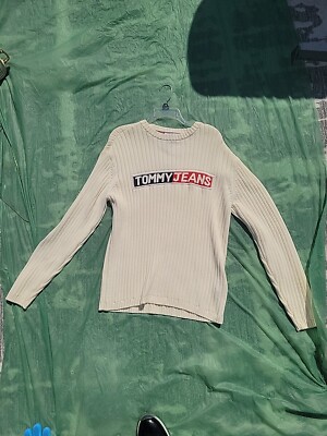 Vintage Tommy Jeans Ribbed Crewneck Sweatshirt Men s Size M Cream Colored