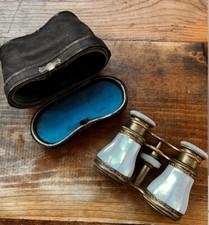 Vintage Mother of Pearl Opera Glasses with Leather Case