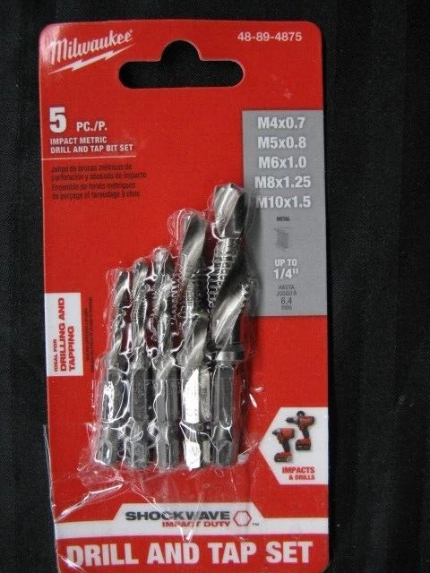 Milwaukee SHOCKWAVE 5 pce Metric Impact Drill Tap Set 48 89 4875