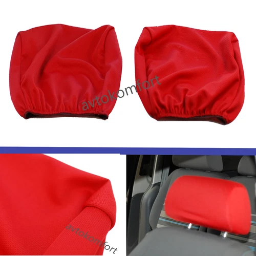 Pair 2 Red Headrest Covers For Car Van Bus Two Head Rest Covers Pad Universal