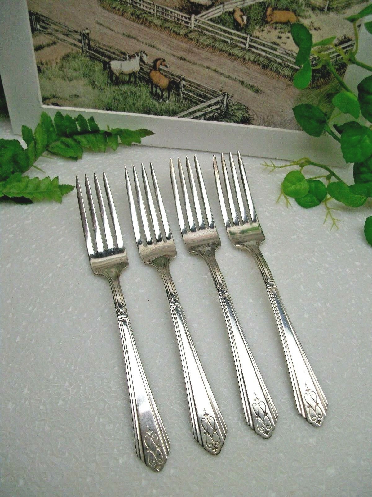 4   International   Winthrop   DREXEL  Silverplate  7 1/8"  Dinner Forks  1929