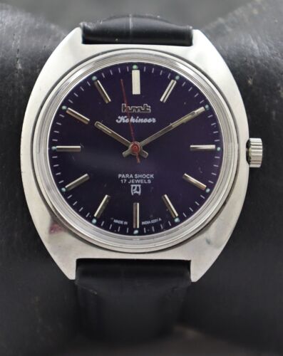 Vintage HMT Men Hand-Winding 17 Jewels Purple Dial Watch Recently Serviced - Picture 1 of 8