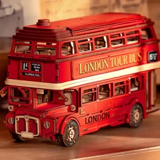 diy wood 3d puzzle toy London Tour Bus for Christmas birthday gifts kids adults