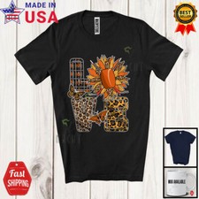 LOVE, Adorable Leopard Plaid Sunflower Ice Hockey Player Team, Sports T-Shirt