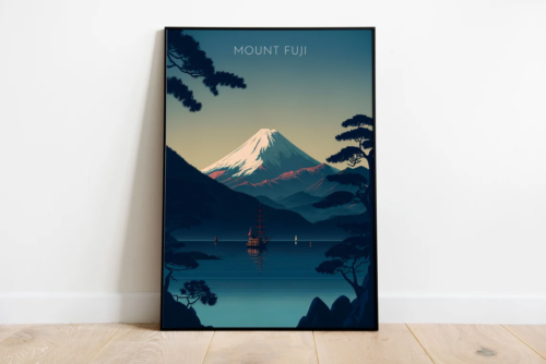 Mount Fuji Japan Retro Travel poster Choose your Size - Photo 1/3