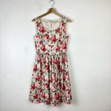 Cath Kidston Tea Dress Floral Rose Pockets Fit & Flare UK 8 Print Kitsch Retro
