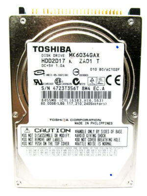 Toshiba 60GB MK6034GAX IDE (HDD2D17 K ZA01 T) Laptop Hard Drive WIPED & TESTED!