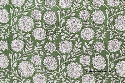 Indian Hand Block Printed Handmade Cotton Natural Print Dress Fabric By 5 Yard