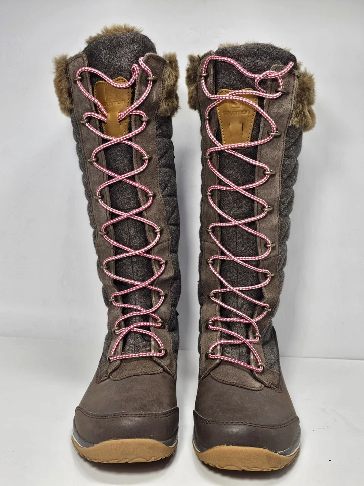Salomon Hime High Brown Quilted Winter Casual Boots Womens Size 7 faux fur tall  - Image 2 of 4