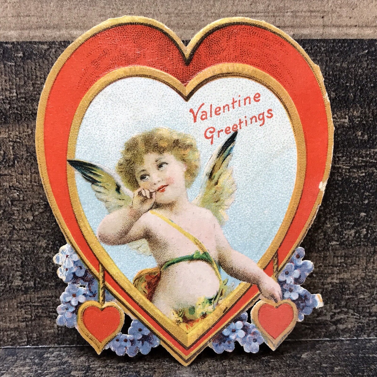 Vintage Victorian Die Cut Valentines Day Card Embossed Heart 