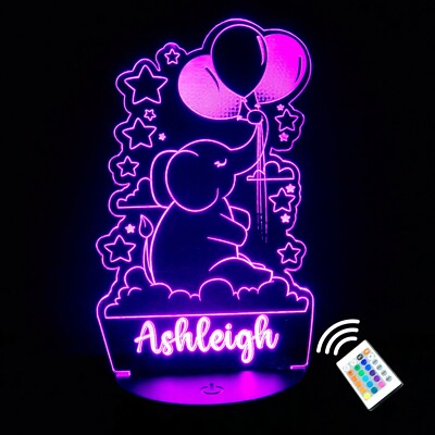 Personalisiertes Baby Elefant Kalb LED Neon Nachtlicht Kinderzimmer Mädchen Schlafzimmer Wolke
