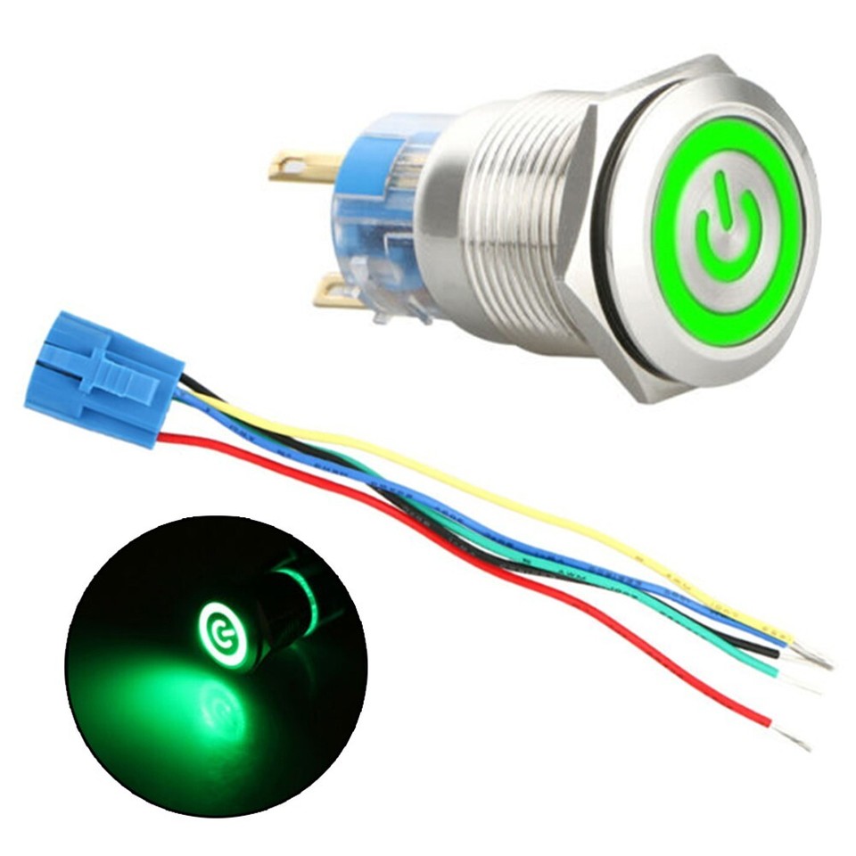 Premium Latch Push Button Switch with Blue Red or Green LED Light